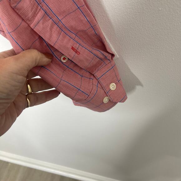 Izod shirt men's size large button down up red blue stripe striped plaid classic - Picture 6 of 12
